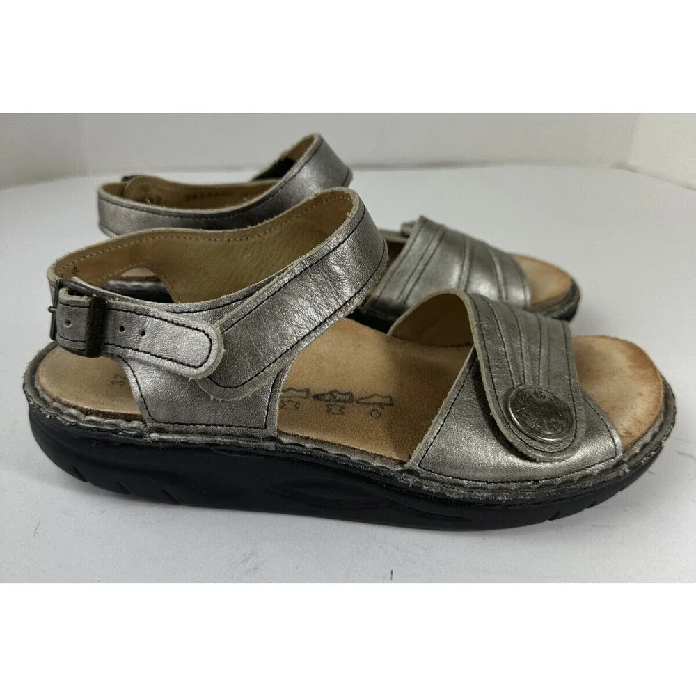 Finn Comfort Sausalito Silver Metallic Leather Slingback Sandals EU 37 US 6.5 7 - Picture 10 of 11